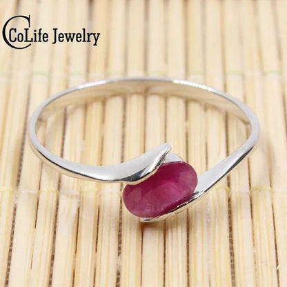 100% natural genuine ruby ring 4 mm * 6 mm natural ruby silver ring Solid 925 Sterling Silver ruby engagement ring - WORLD TIME VISITS