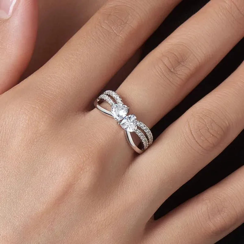 925 Sterling Silver Double Heart with Heart Moissanite Diamond Rings Wedding Enagement Courtship Ring Jewelry - WORLD TIME VISITS