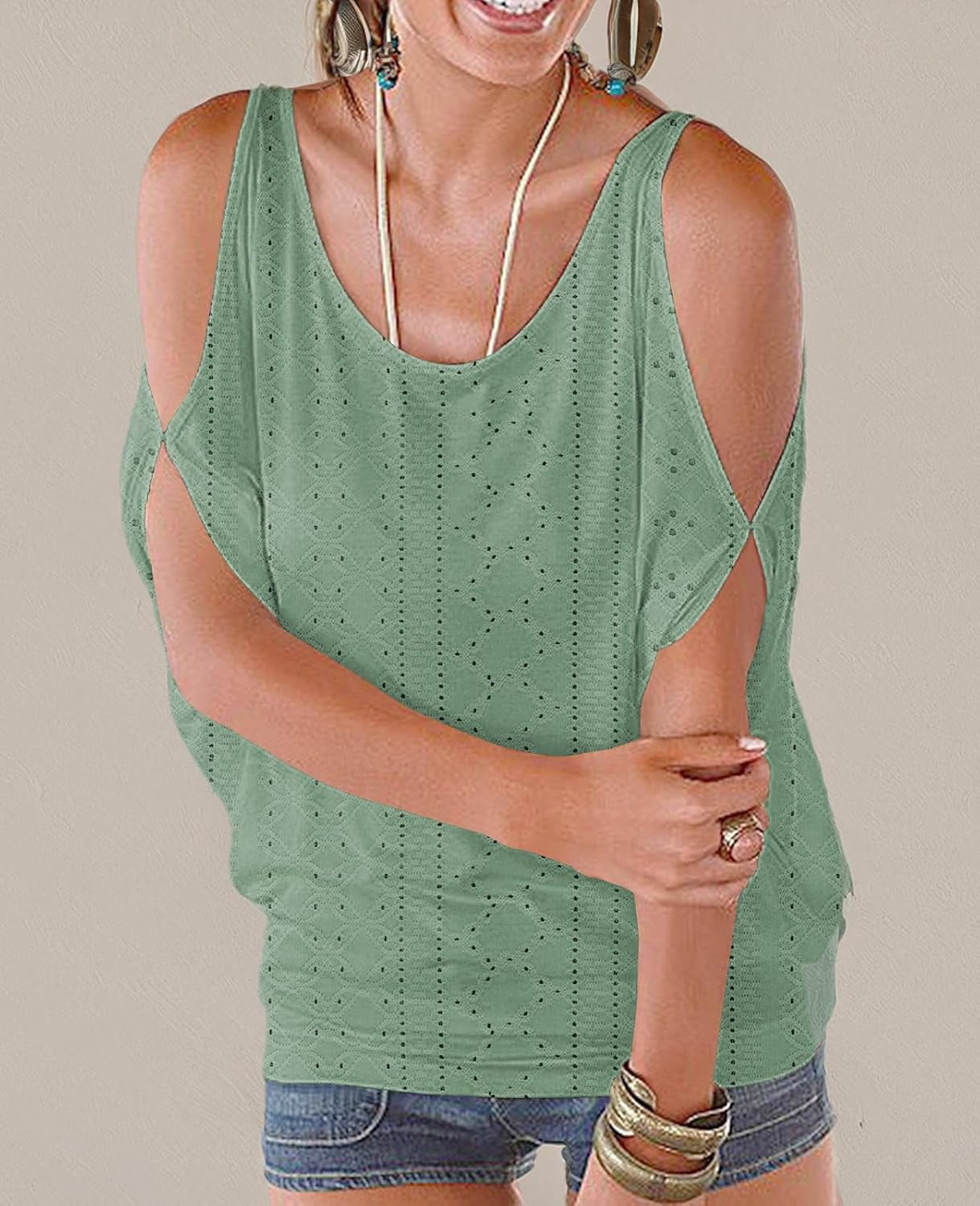 Women Cold Shoulder O-Neck Short Sleeve Loose Fit Summer Shirt Blouse Tops