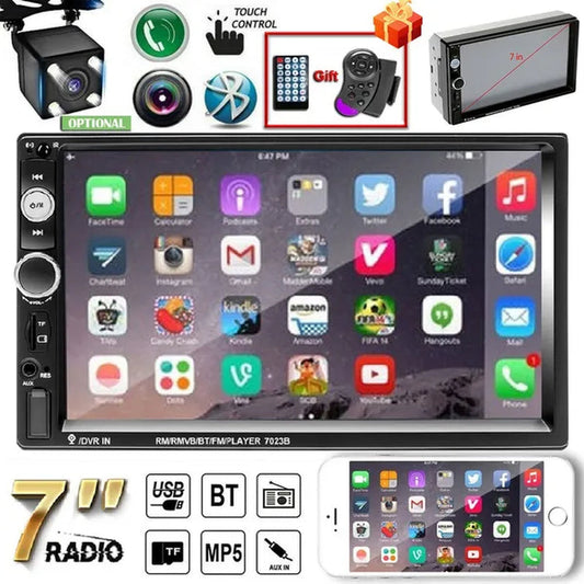 New 7" HD Bluetooth Touch Screen Double DIN Car Stereo Radio MP5 Player HD FM/USB/AUX RC SD with Backup Camera(Optional)