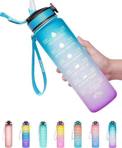 32Oz Large Leakproof BPA Free Drinking Water Bottle with Time Marker and Straw to Ensure You Drink Enough Water Throughout the Day for Fitness and Outdoor Enthusiasts - WORLD TIME VISITS