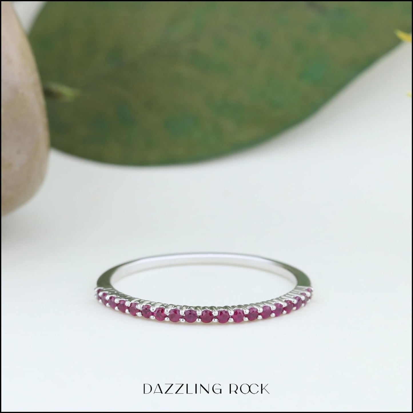 round Ruby Dainty Half Eternity Style Wedding Band for Women | Available in 10K/14K/18K Gold