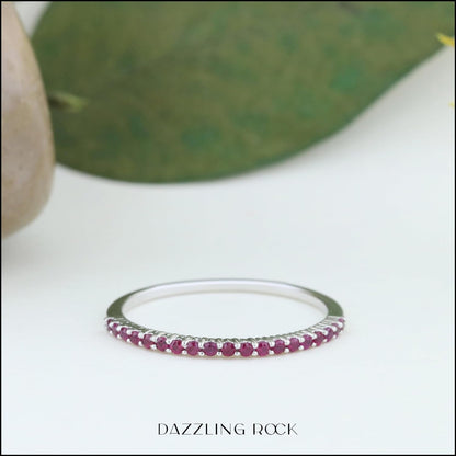 round Ruby Dainty Half Eternity Style Wedding Band for Women | Available in 10K/14K/18K Gold