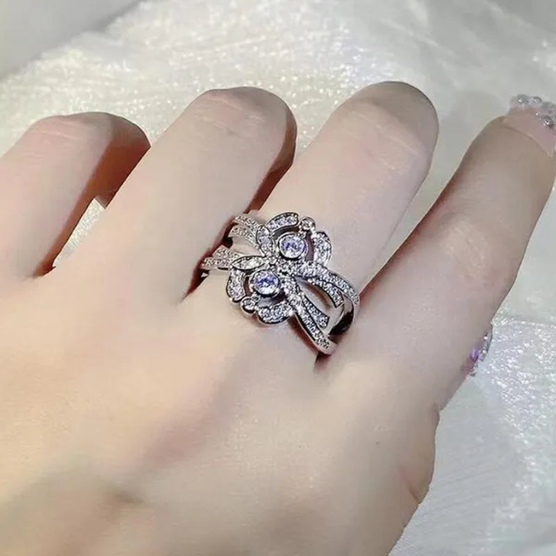 Trendy 925 Sterling Silver Unique Diamond Rings for Women Daily Casual Accessories Anniversary Gift