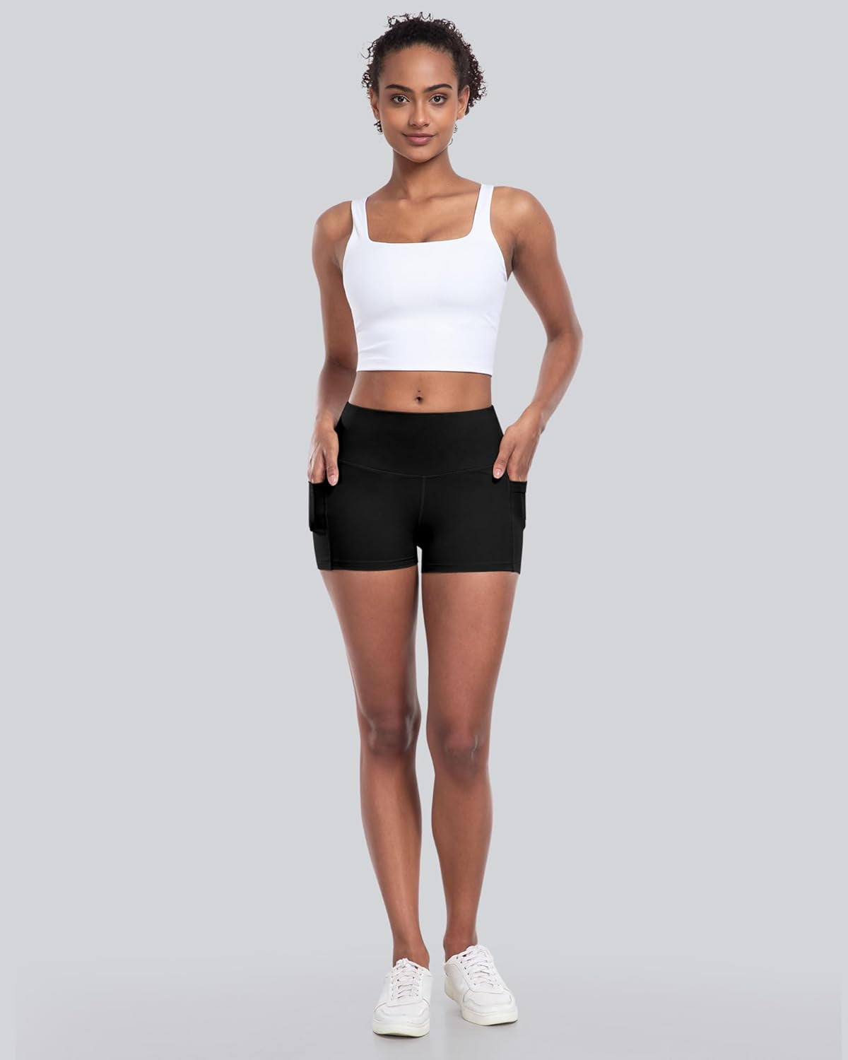 Womens Biker Shorts with Pockets: High Waisted Tummy Control Spandex Workout Yoga Athletic Gym Shorts 4 Packs