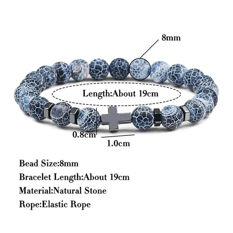 Hot Men Natural Tiger Eye Beads Hematite Cross Bracelets Onyx Meditation Prayer Bead Bracelet Women Stone Yoga Jewelry Homme
