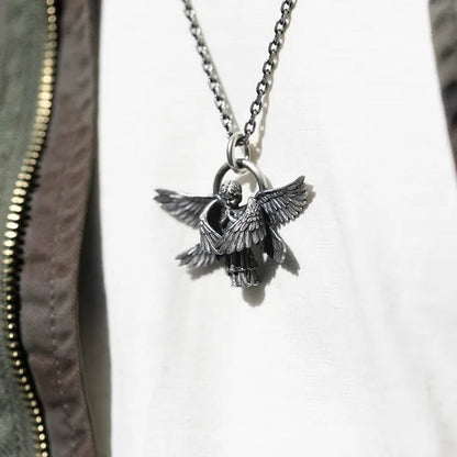 925 Sterling Silver Classic Angel Pendant Necklace Handmade Seraphim Pray Pendant Long Chain Neck for Men Women Jewelry