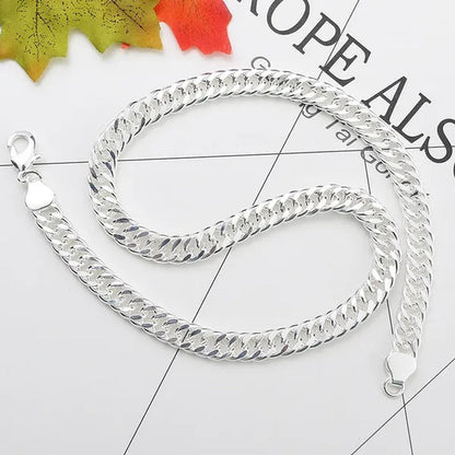 Solid 925 Sterling Silver Men's 10mm Noble Luxury Charm Fashion Chain Necklace