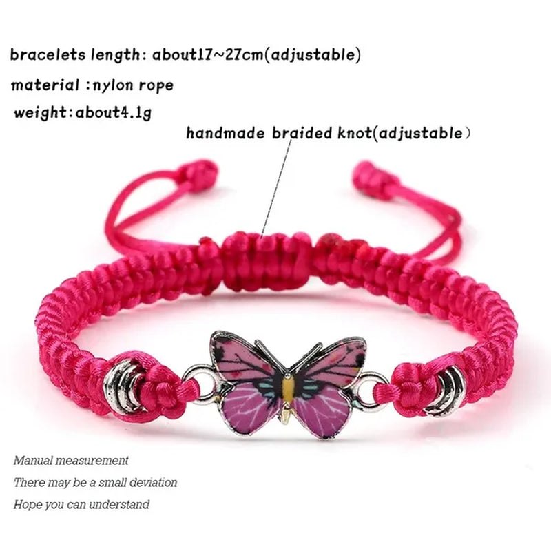 Women Black Woven Rope Bracelet Handmade Multicolor Butterfly Charm Adjustable Bracelets Fashion Friendship Jewelry Girls Gift