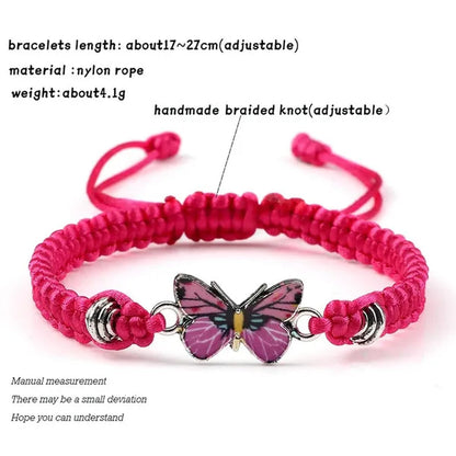 Women Black Woven Rope Bracelet Handmade Multicolor Butterfly Charm Adjustable Bracelets Fashion Friendship Jewelry Girls Gift