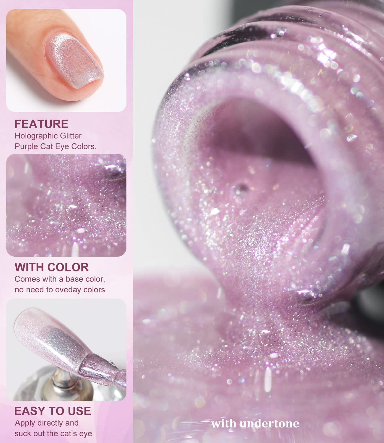 15Ml Cat Eye Gel Nail Polish Bright Purple UV Soak off 9D Wide Magnetic Gel Polish Enamel Lacquer Glitter Velvet Nail Art Varnish (Violet)