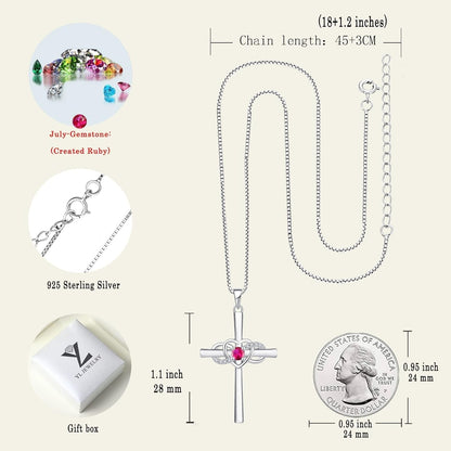 Women'S Cross Necklace Sterling Silver Infinity Heart Crucifix Pendant Gemstones Criss Jewelry