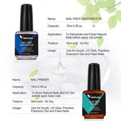 VENALISA 15Ml Gel Nail Polish, Acid-Free Primer & Nail Prep Dehydrate Nail Gel Polish Nail Art Starter Manicure Salon DIY at Home, 0.53 OZ