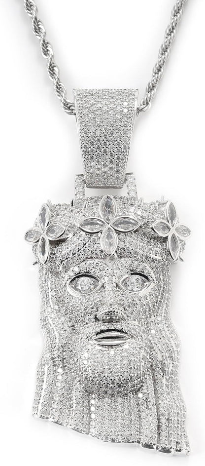 Iced Out 5A Zircon Jesus Pendant Necklace for Men and Women, 14K Gold Plated Simulated Diamond Bling Cross Hip Hop Necklace - WORLD TIME VISITS