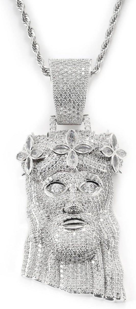 Iced Out 5A Zircon Jesus Pendant Necklace for Men and Women, 14K Gold Plated Simulated Diamond Bling Cross Hip Hop Necklace - WORLD TIME VISITS