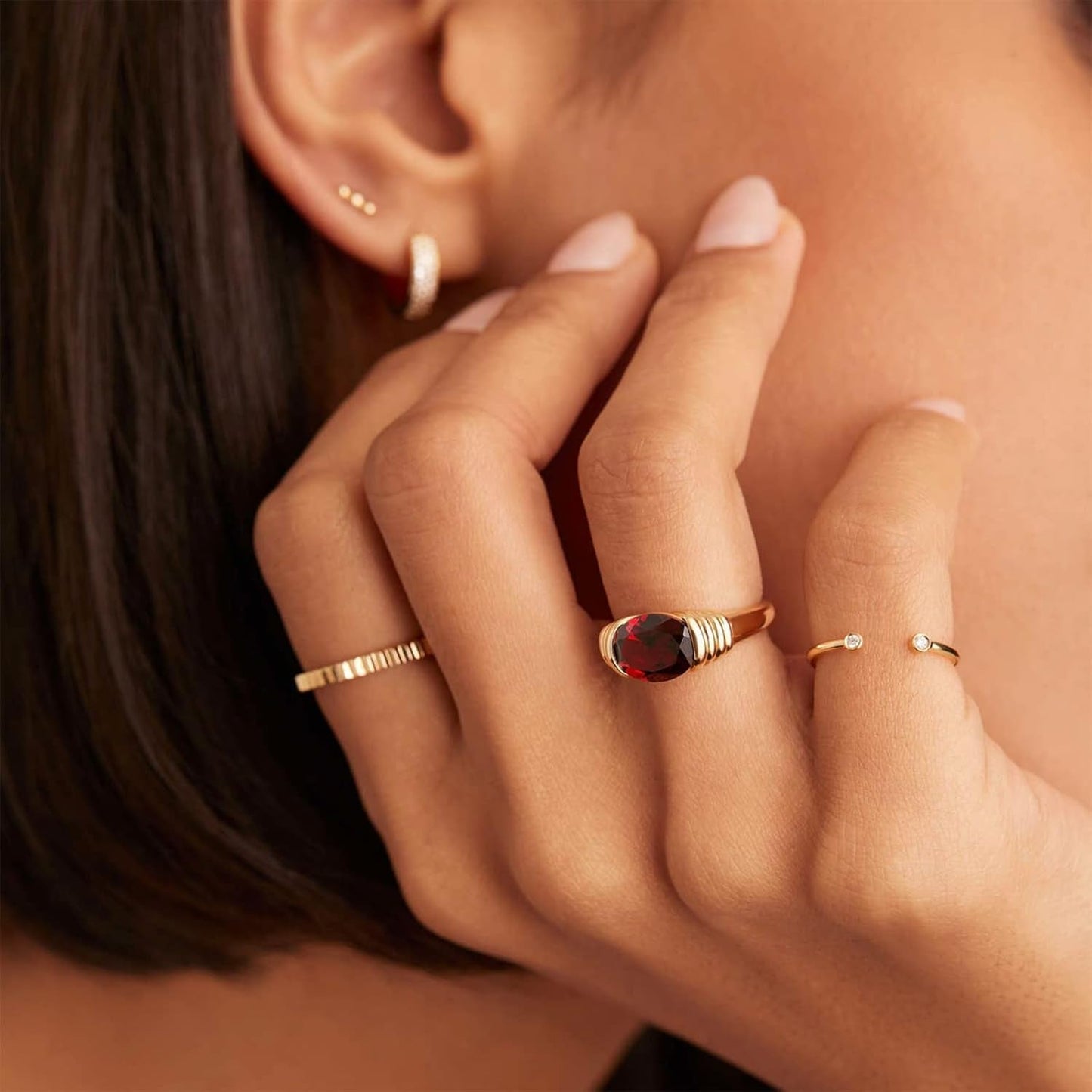 Gold Ring for Women Trendy Gemstone Chunky Ring 18K Gold Plated Band Ring Signet Statement Ring