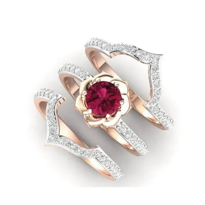 New High Quality  Rose Gold Natural Ruby Diamond Ring Ladies Engagement Wedding Ring Anniversary Ring Jewelry Size 5-12