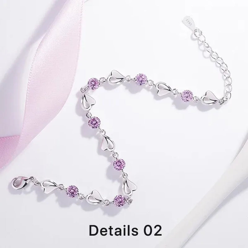 Crystal Bracelets 925 Sterling Silver Fashion Love Heart Zircon Bracelets for Women