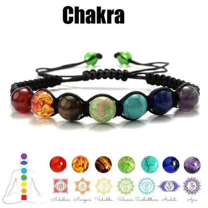 New Fashion Classic 7 Chakra Beads Bracelet Natural Stone Black Rope Braided Yoga Reiki Healing Balance Bracelets Bangles Couple Bead Bracelet Meditation Gift Jewelry