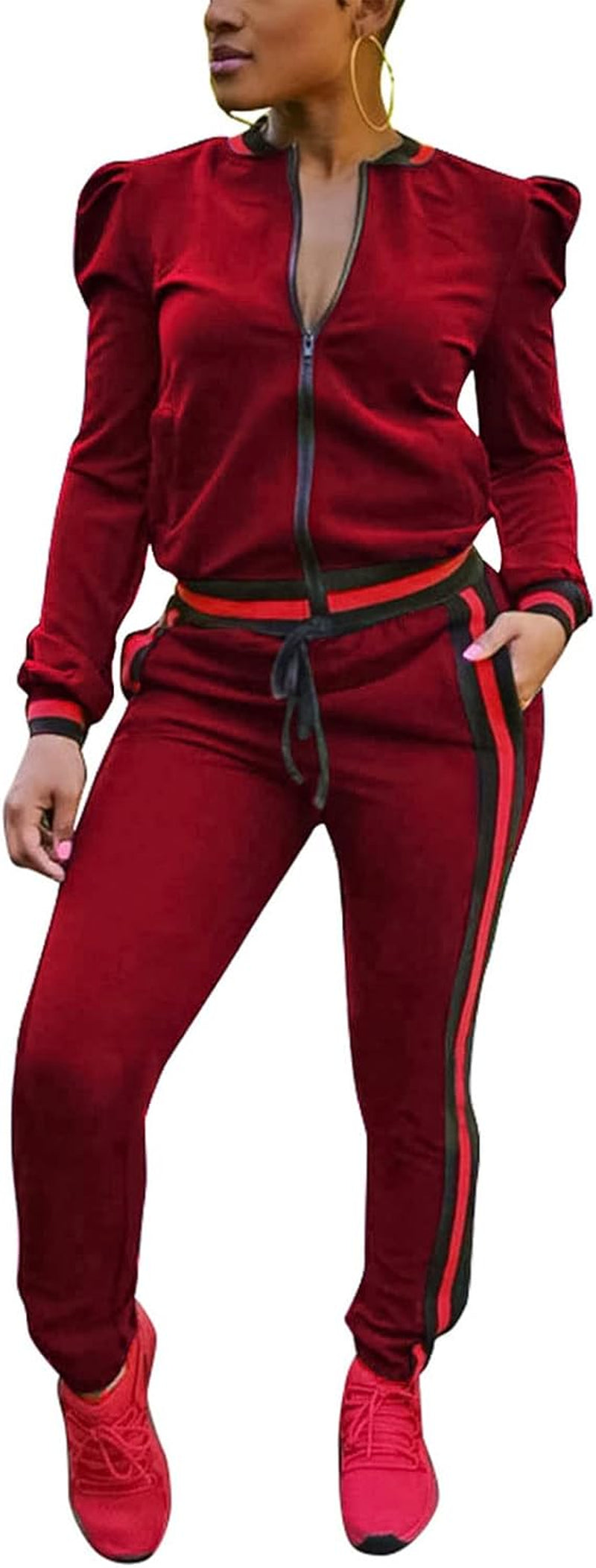 Women'S 2 Pieces Outfits Long Sleeve Zipper Jacket and Pants Set Tracksuits