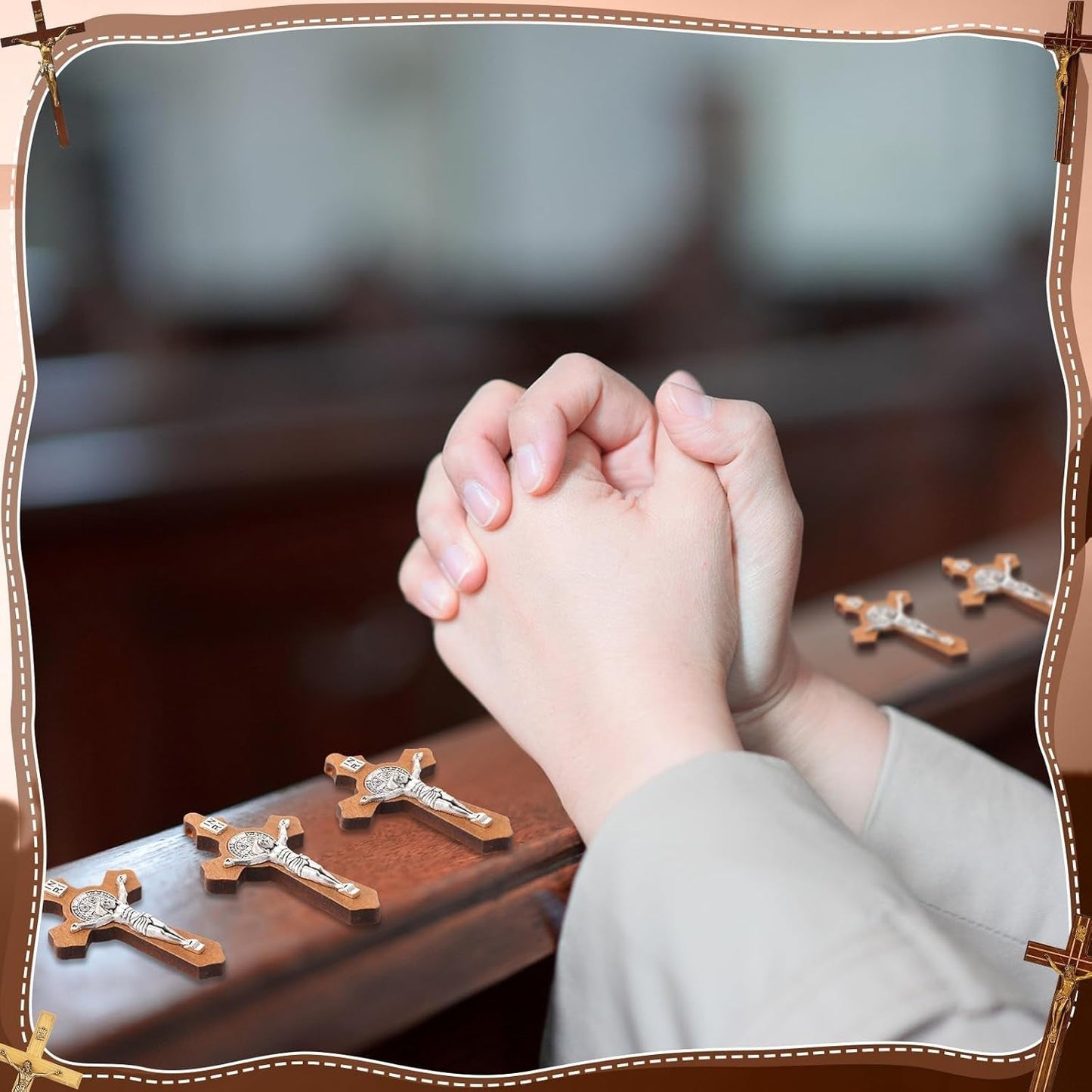 Handmade Wooden Christian Jesus Cross Pendants Catholic Crosses Religious Crucifix Charms Pendants for DIY Rosary Necklace Jewelry Charms Making Craft for Church Easter Christian Gift