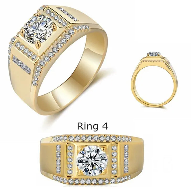 Gold Plated Ring Austrian Cubic Zirconia CZ 925 Sterling Silver Wedding Band Size 7-13 Men's Gifts Ideas Husband Jewelry Ring