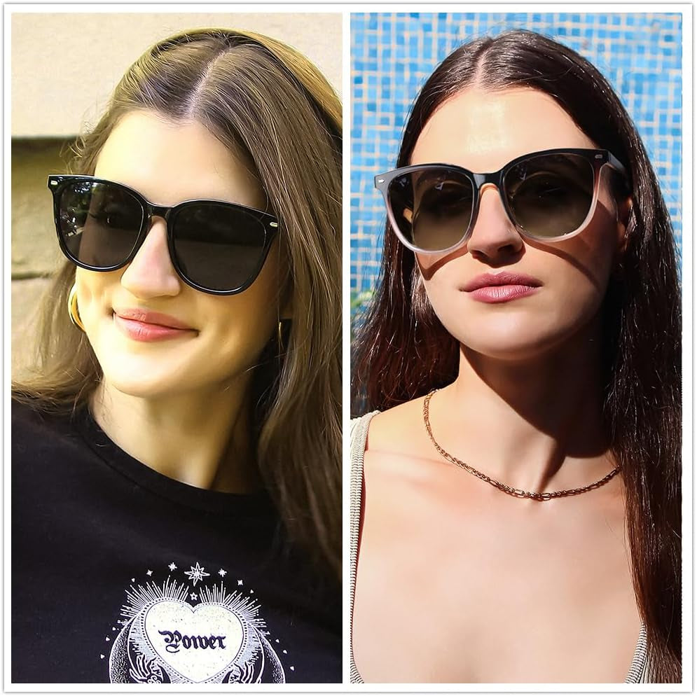 2 Packs Sunglasses for Women Polarized UV400 Protection Lens Big Frame Fashion Glasses Trendy Stylish Shade