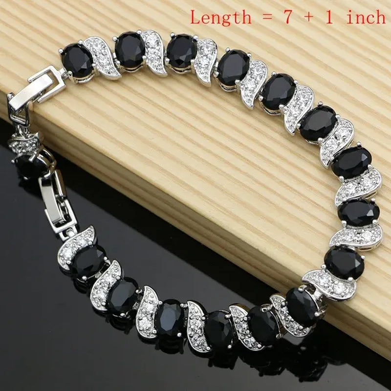 Silver 925 Gemstones Jewelry Sets for Women Ring Earrings Necklace Sapphire Ruby Amethyst Female Wedding Wholesale - WORLD TIME VISITS