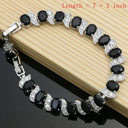 Silver 925 Gemstones Jewelry Sets for Women Ring Earrings Necklace Sapphire Ruby Amethyst Female Wedding Wholesale - WORLD TIME VISITS