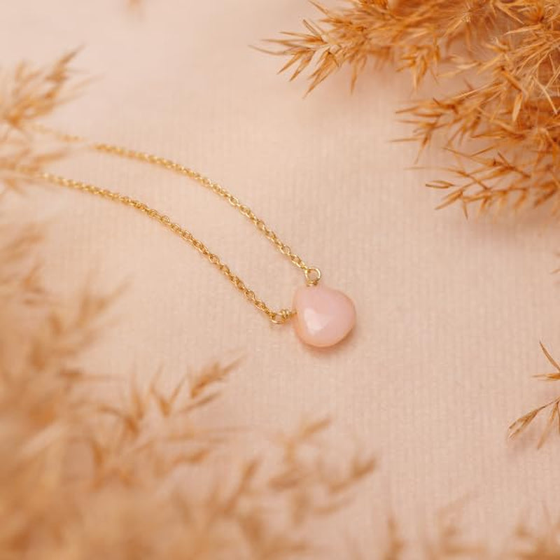 Genuine Pink Opal Necklace for Women - Authentic 925 Sterling Silver Necklace 18K Gold Jewelry, Dainty Heart Choker Pendant Necklace for Teen Girls, October Birthstone Gift for Mothers Day