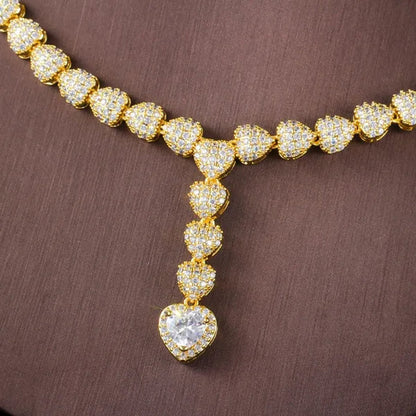 CANDICE Romantic Heart Charm Drop Necklace Earrings Bracelet Set with Cubic Zirconia Gold Filled Women Ethiopian Jewelry Set for Banquet Party