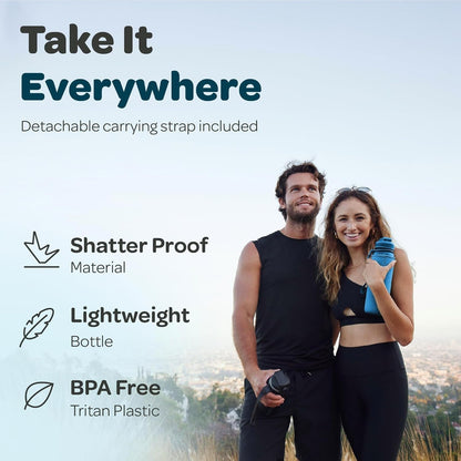 Water Bottle with Time Marker -Large BPA Free Water Bottle & No Sweat Sleeve -Leak Proof Gym Bottle with Fruit Infuser Strainer & Times to Drink -Ideal for Fitness Sports & Outdoors - WORLD TIME VISITS