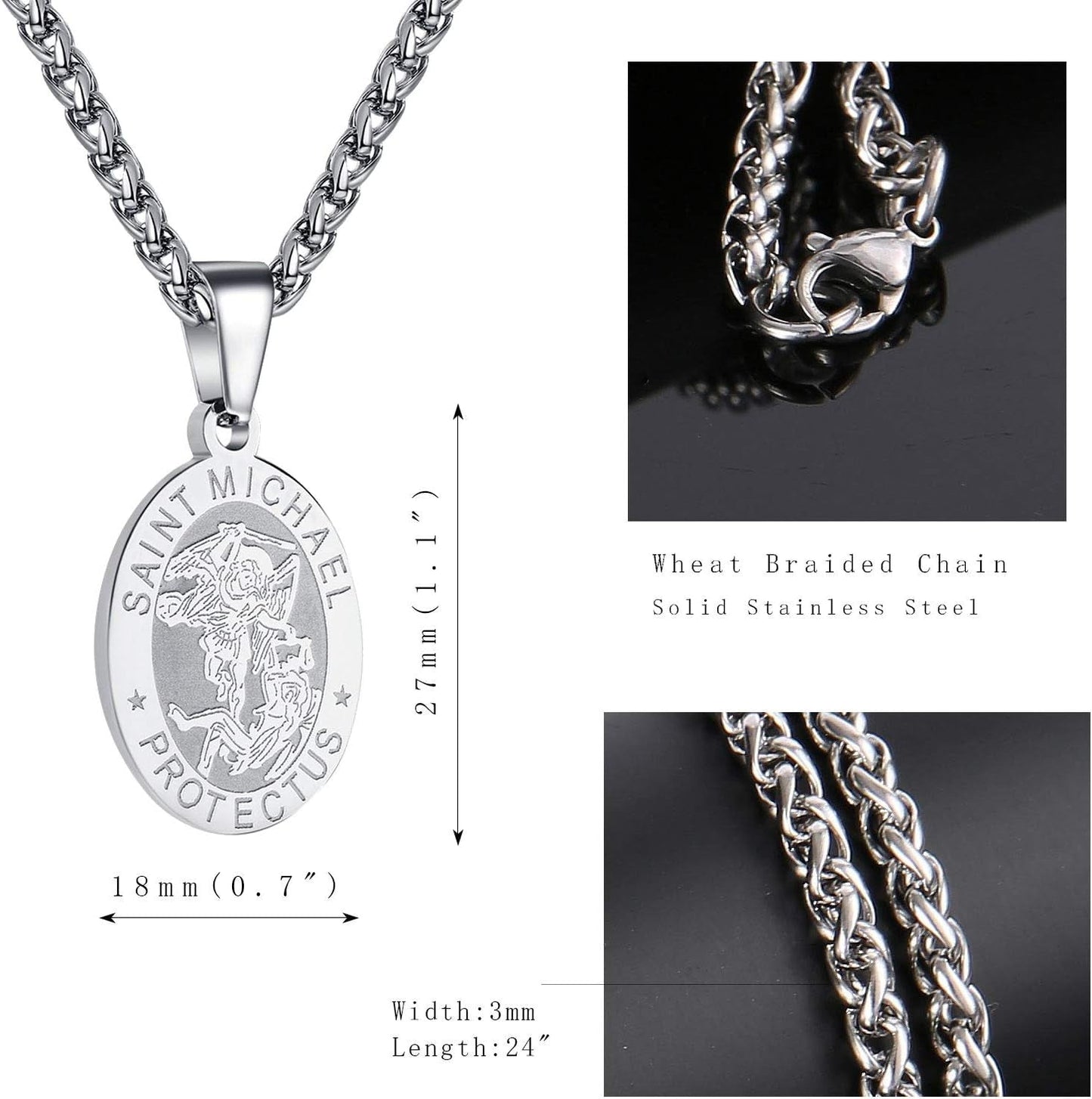 Saint Christopher/Michael/Anthony/Jude/Joseph Medal Necklace for Men Women，Stainless Steel Oval Saint Patron Medal Religious Catholic Amulet Gifts
