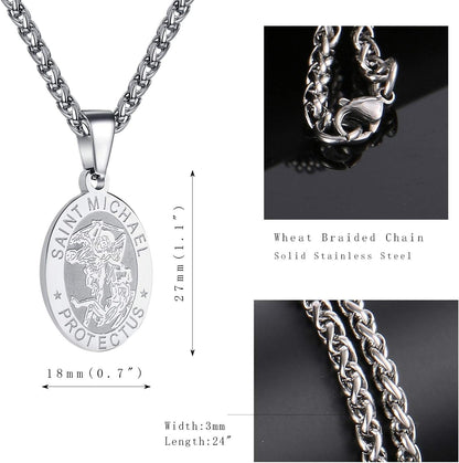 Saint Christopher/Joseph/Anthony/Jude/Michael Necklace Medal for Men Boys，St Christopher Pendant Medallion with Chain 24 Inches