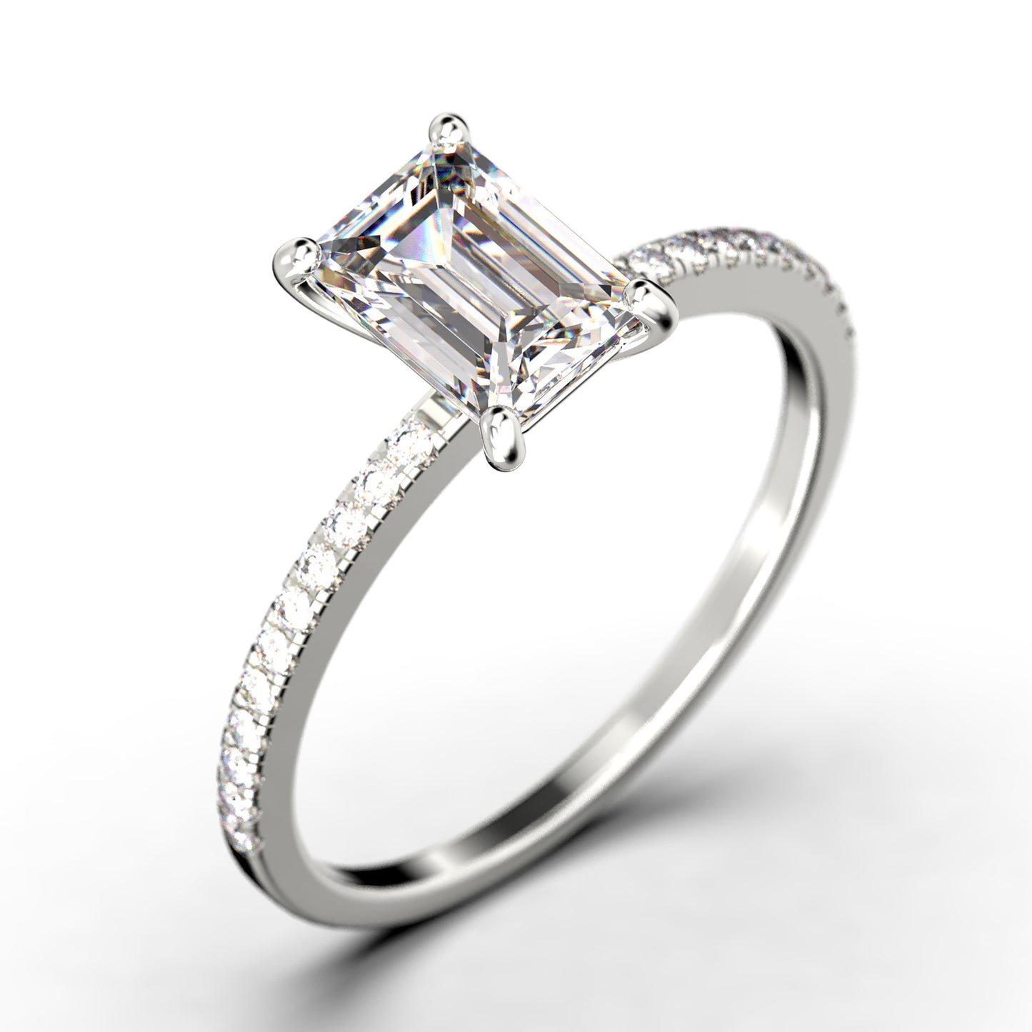 Art Deco 2.00 Carat Emerald Cut Diamond Moissanite Engagement Ring Set, Wedding Ring in 925 Sterling Silver with 18K White Gold Plating Feminine Gift, Promise Ring, Anniversary Gift
