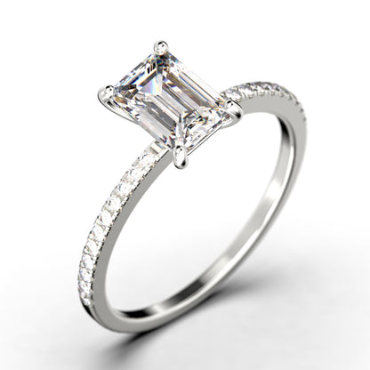 Art Deco 2.00 Carat Emerald Cut Diamond Moissanite Engagement Ring Set, Wedding Ring in 925 Sterling Silver with 18K White Gold Plating Feminine Gift, Promise Ring, Anniversary Gift