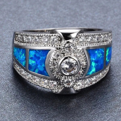 Exquisite 925 Sterling Silver Blue Fire Opal Diamond Ring Men's Women's Marriage Engagement Commitment Ring Size 5 6 7 8 9 10 11 12
