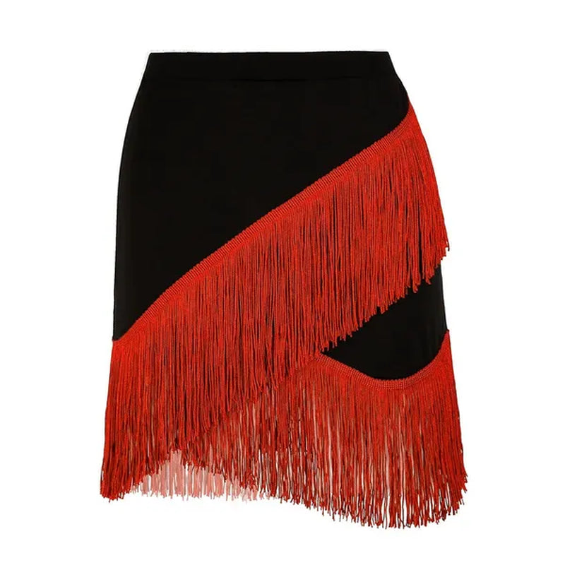Women Adult Wear Elastic Waistband Fringe Flowing Tassels Latin Skirt Tango Rumba Dancewear