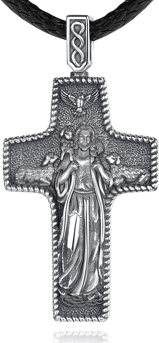 925 Sterling Silver St Christopher/St Benedict/St Michael/Virgin Mary/San Judas Tadeo/Good Shepherd Cross/Archangel Necklace Medal Pendant Protection Religious Amulet Jewelry for Men Women - WORLD TIME VISITS