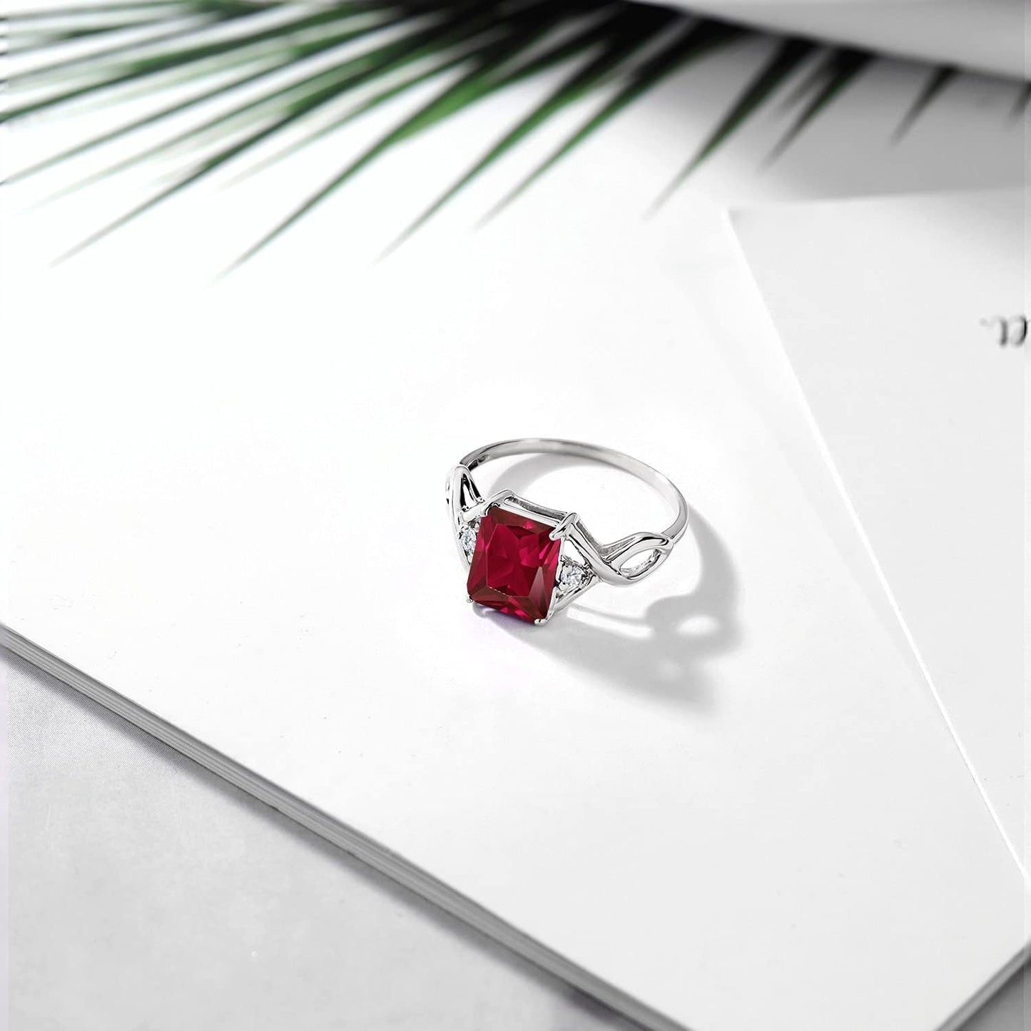 2.88 Cttw Red Created Ruby and White Lab Grown Diamond Ring for Women | 925 Sterling Silver | Available in Size 5, 6, 7, 8, 9