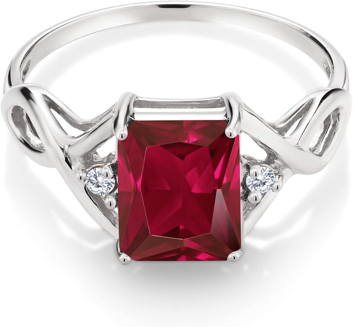 2.88 Cttw Red Created Ruby and White Lab Grown Diamond Ring for Women | 925 Sterling Silver | Available in Size 5, 6, 7, 8, 9