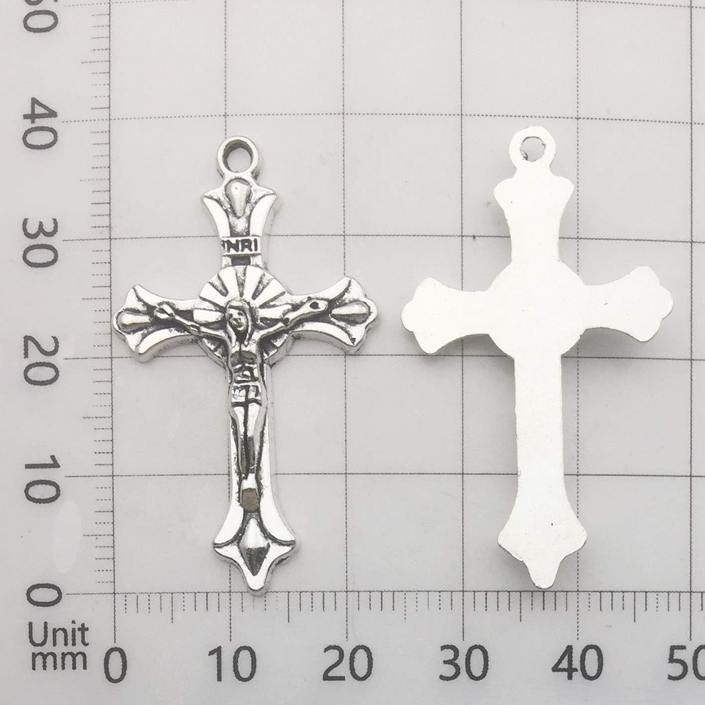 100G (60Pcs) Antique Silver Cross Jesus Maria Our Lady Miraculous Centerpiece Crucifix Medal Charms Pendants for Crafting, Jewelry Findings Making Accessory for DIY Rosary Necklace Bracelet (M154)