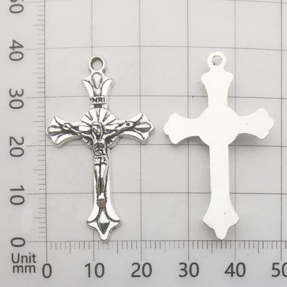 100G (60Pcs) Antique Silver Cross Jesus Maria Our Lady Miraculous Centerpiece Crucifix Medal Charms Pendants for Crafting, Jewelry Findings Making Accessory for DIY Rosary Necklace Bracelet (M154)
