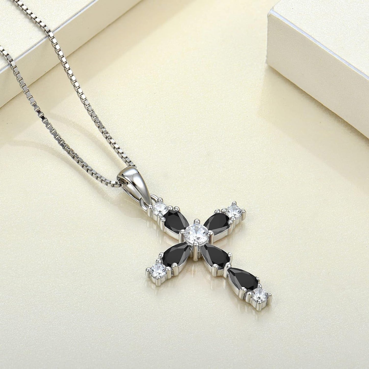 Gemstone Cross Necklace 925 Sterling Silver Birthstone Religious Pendant Jewelry for Women