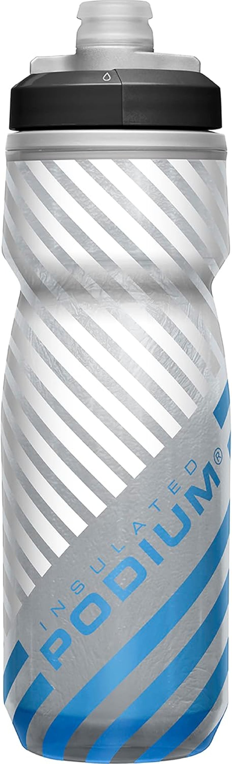 Podium Chill Insulated Bike Water Bottle - Easy Squeeze Bottle - Fits Most Bike Cages - 21Oz, Grey Blue Stripe