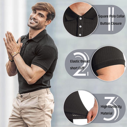 Muscle Polo Shirts for Men Slim Fit Short Sleeve Golf Shirts Men Dry Fit Shirts Casual Stylish Clothes