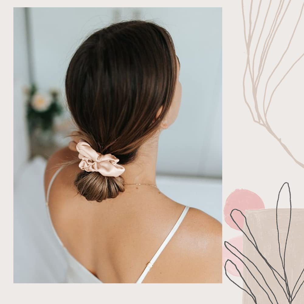 100% Mulberry Silk-Scrunchies for Hair Sleep, Women Grils Silk Hair Ties for Frizz & Breakage Curly Hair, No Damage, Elastics Ponytail Holder, 3 Pack