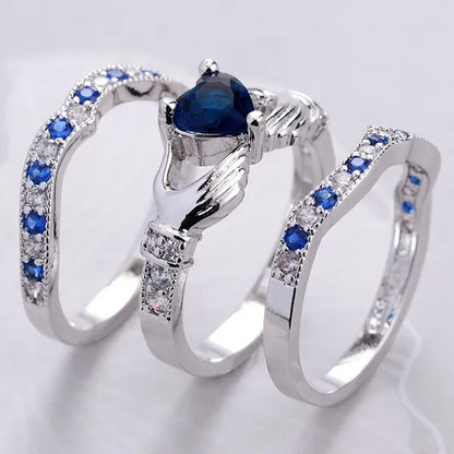 3-Piece Heart Amethyst Women'S Ring Wedding Ring Set Green Red Blue Fashion Jewelry Size 5-12