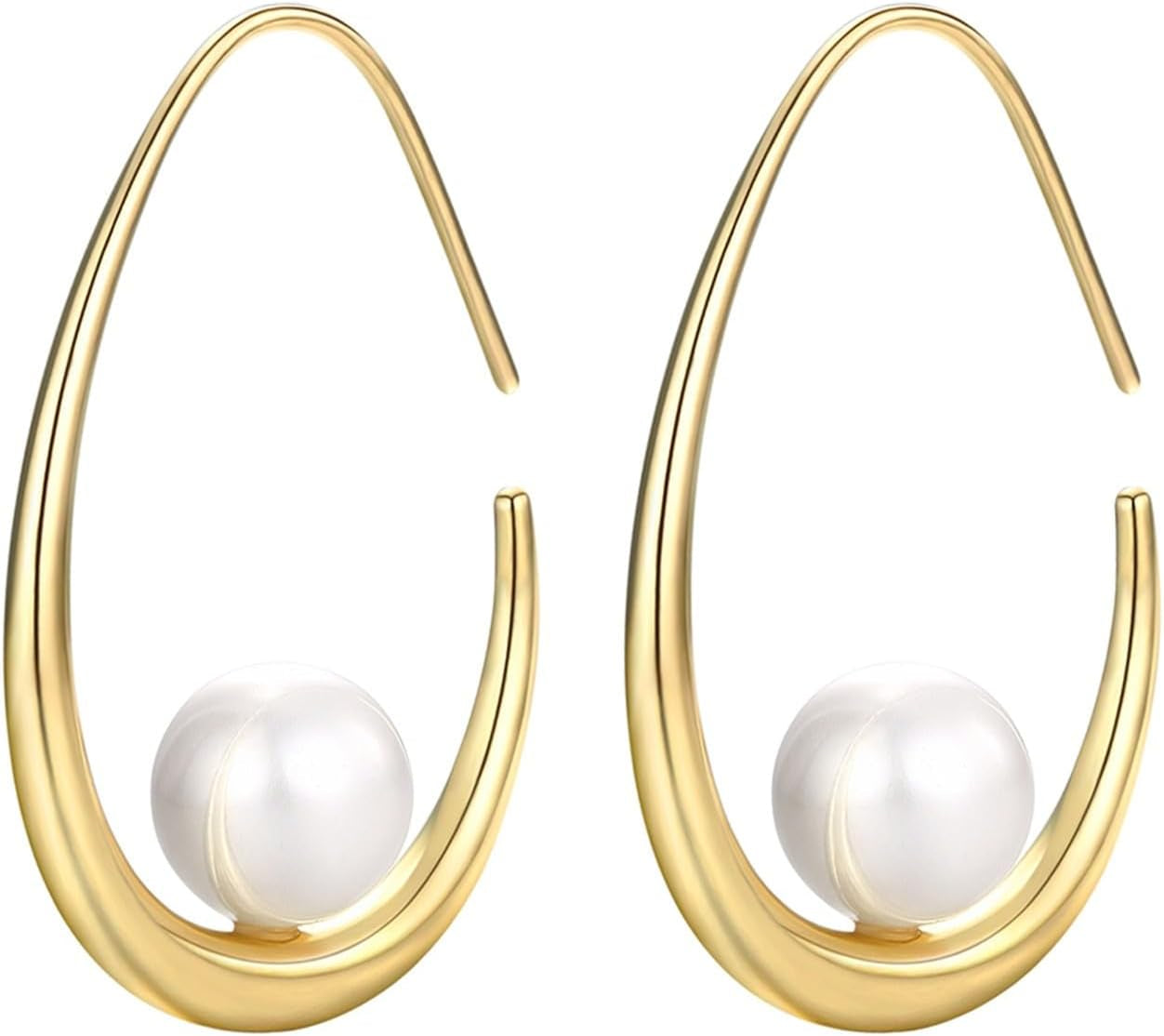 14K Gold Plated Lightweight Pearl Earrings,Trendy Jewelry,Teardrop Hoop Earrings for Women,Pearl Drop Earrings,Elegant Jewelry for Gifts - WORLD TIME VISITS