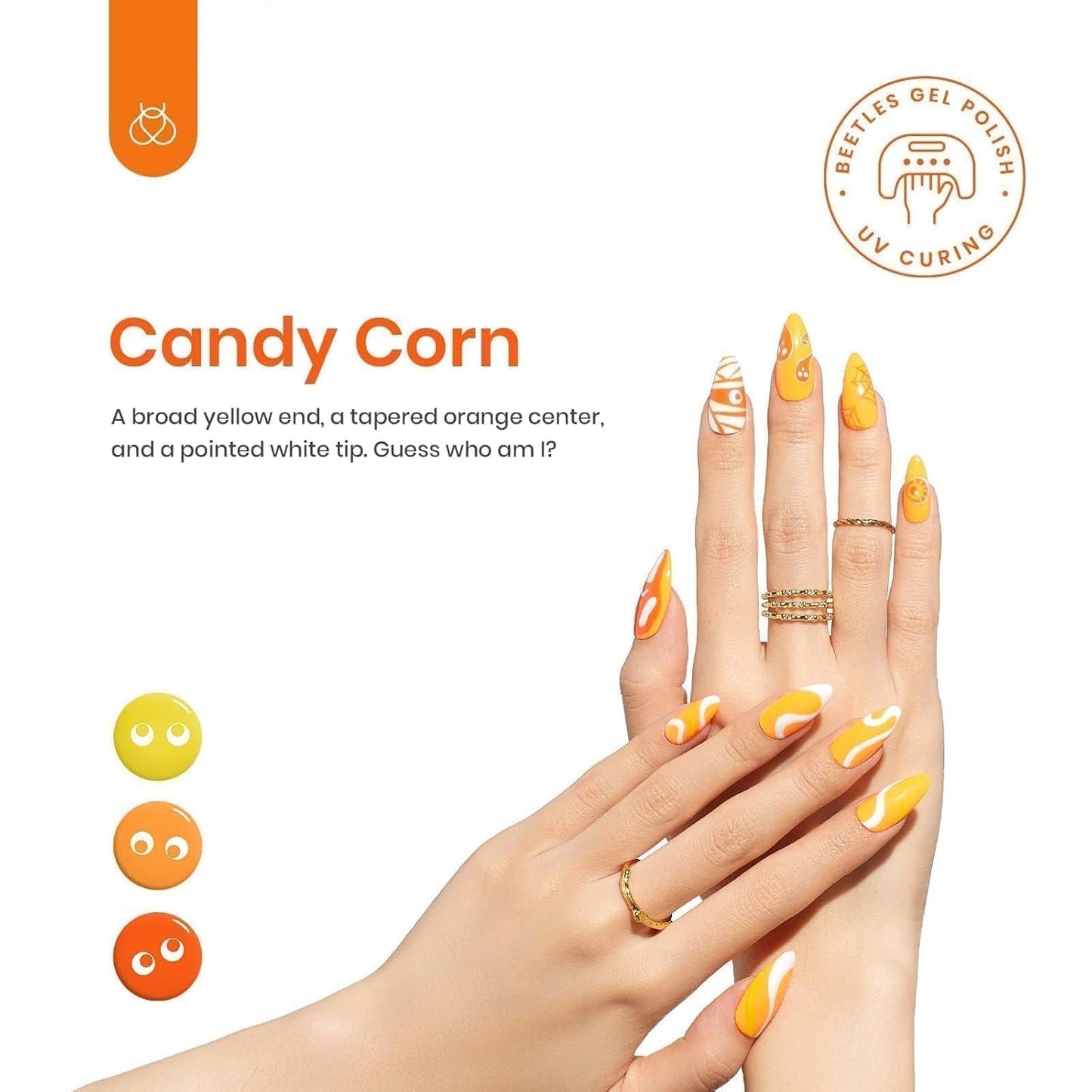 Beetles Orange Gel Nail Polish Set, 6 Colors Yellow White Gold Glitter Gel Nail Polish Kit Fall Winter Nail Gel Polish Soak off Uv LED Lamp Nail Art Design Manicure Gift for Women